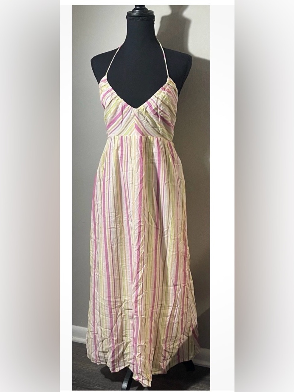 Old Navy Halter Dress Orange Lime Taupe Pink White Stripe Size Small